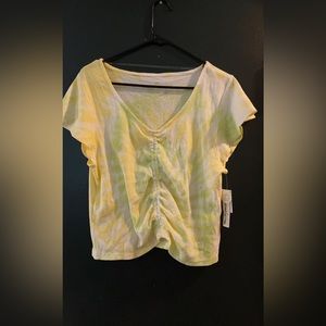 Yellow and green tie-dye cinched cropped shirt! Brand new!